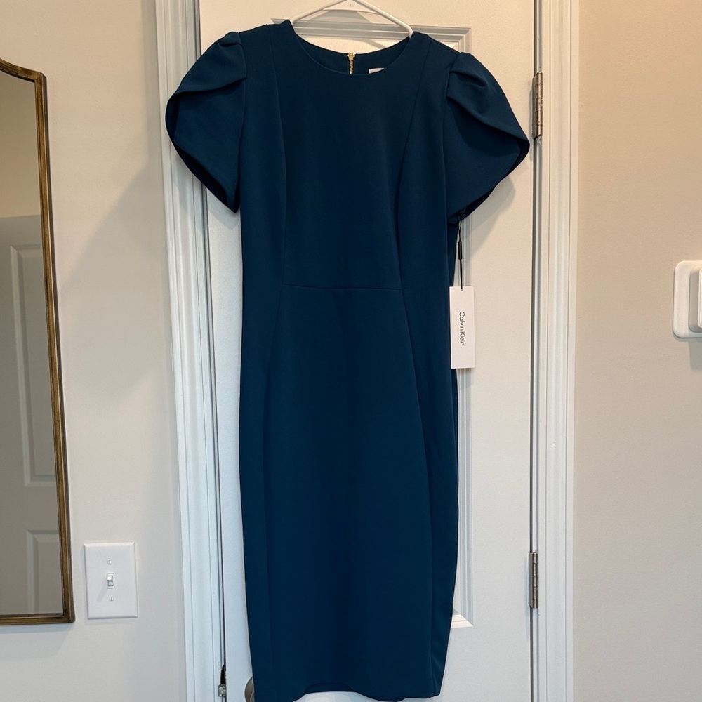 Calvin Klein Women's Teal Tulip Sleeve Dress